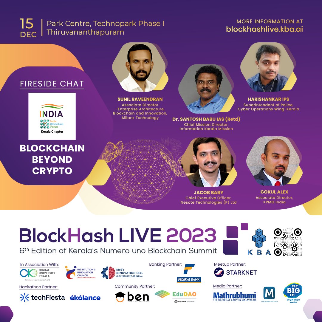 Fireside Chat on "Blockchain Beyond Crypto" by <a href="/Ind_Block_Forum/">IndiaBlockchainForum</a>  at BlockHash LIVE 2023
📌 Register Today: blockhashlive.kba.ai
#BlockHashLIVE2023 #BlockchainBeyondCrypto #IndiaBlockchainForum #KeralaBlockchainSummit #BlockchainInnovation
