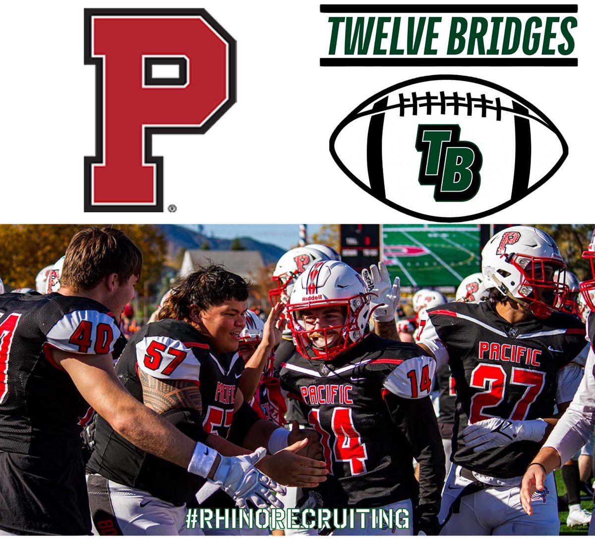 12BFootball's tweet photo. Thank you @Coach_BMeyer, @Boxer_Football for visiting our senior class, talking about Pacific football & offering some of our young men! #factanonverba #SOUL #hornsup #alwaysforward #keepcharging #crashpit #BuildTheBridges #RhinoRecruiting #AreaCodes 9️⃣1️⃣6️⃣🔜5️⃣0️⃣3️⃣⚫️🔴⚪️ https://t.co/sDgYfGwPHc