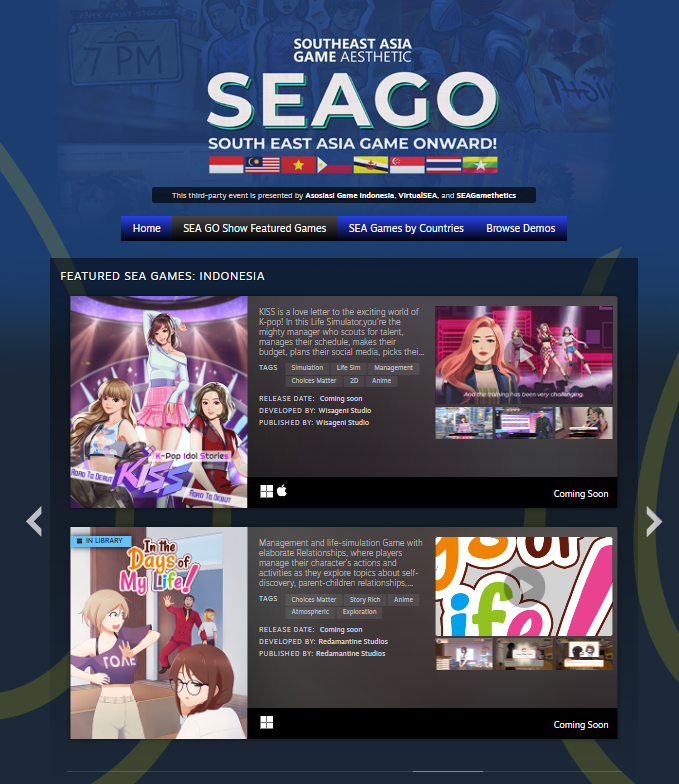Have checked the amazing games showcased in #SEAGO ? Hop over to Steam and check them all out! Thanks to the joint effort from <a href="/asosiasigame_id/">Indonesian Game Association</a> <a href="/SEAGamethetic/">South East Asia Game Aesthetic</a> and <a href="/VirtualSEAsia/">Virtual SEAsia</a> ! 

Let's make some waves for Games from SEA!!!
#indiegame