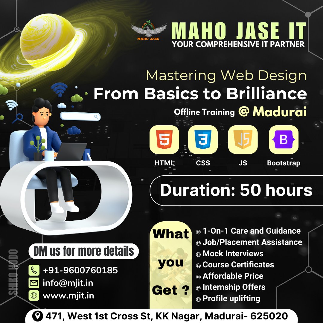 mahojase's tweet image. Unleash Your Creativity! 💡 Web Design Training now enroll. Transform your passion into a career. Don&apos;t miss out! 🌐 

#WebDesignDreams #webdesigning #html #css #bootstrap #js #madurai #webdesigningcourse #development #programming #technology #enrollnow #mjit