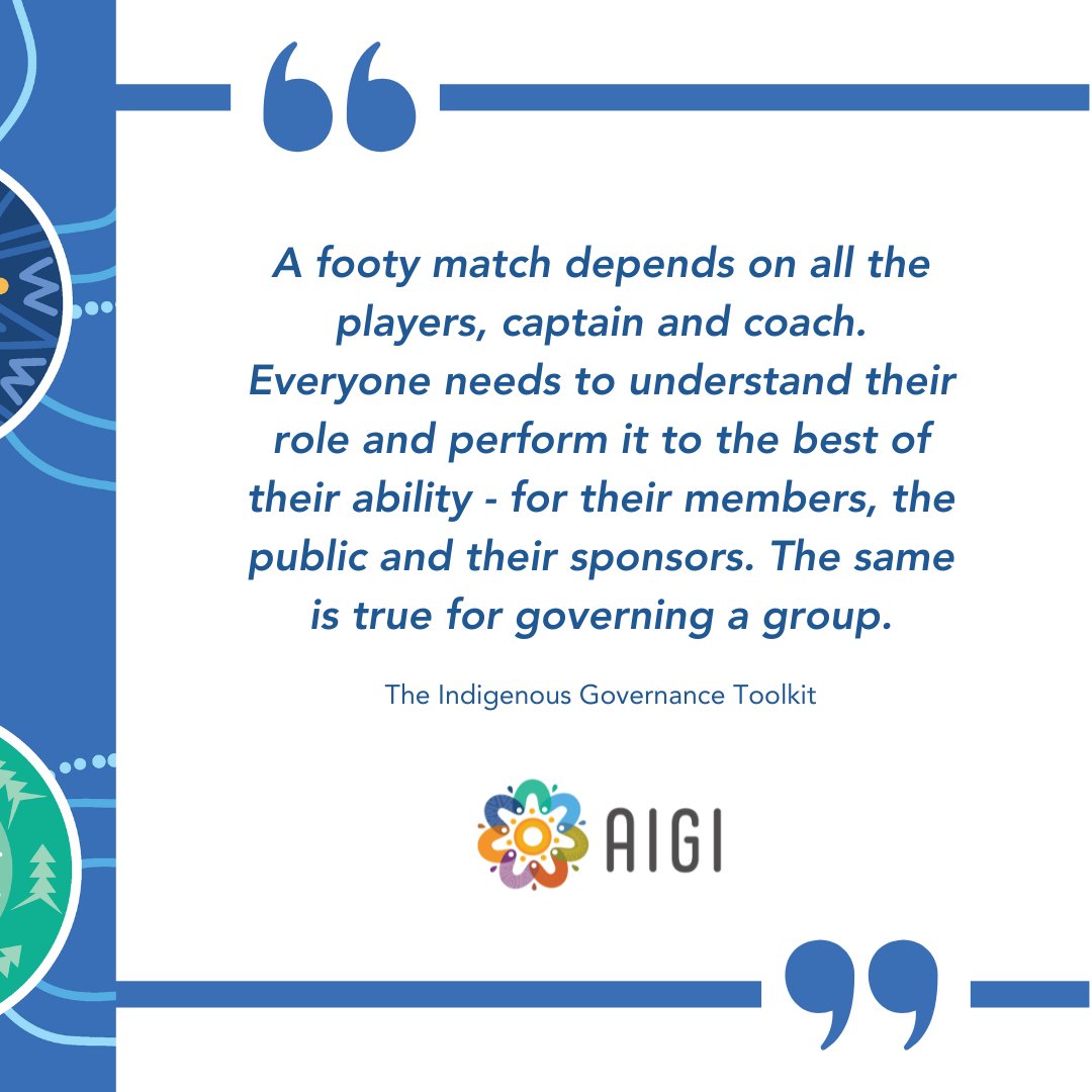 Governance is a lot like footy. A footy team is a set of relationships, roles and responsibilities between a group of people who want to play and win. It’s the same for any group working together to achieve their goals. Visit Toolkit to learn more: aigi.org.au/toolkit