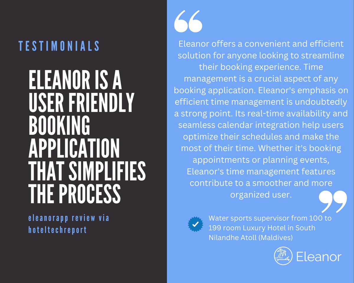 Positive #reviews from our valued clients are the ultimate reward. Thank you for sharing your experiences with #Eleanor and how it's improving your daily operations. We're honored to be a part of your success. 🚀 #reviewsmatter #ClientFeedback #EleanorImpact #guestexperience