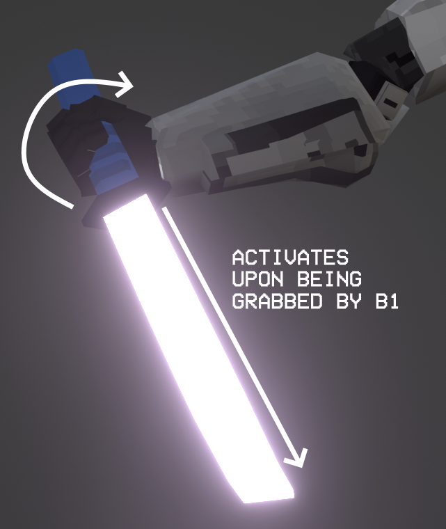 // B1 Fun Fact

B1 keeps a hidden beam sword in their right forearm.