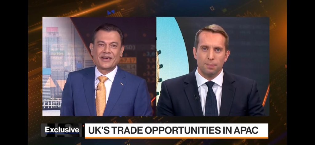HMTCAsiaPacific's tweet photo. I spoke to @RishaadTV on @Bloomberg about the UK's trade & investment strategy in #APAC.
We discussed the UK’s £124bn trade relationship with APAC, why the UK is upgrading its FTA with South Korea, & the record £29.5bn investment from #GIS23.
Watch 👇
https://t.co/ty9zxrgmYU https://t.co/N56M2x9Lk4