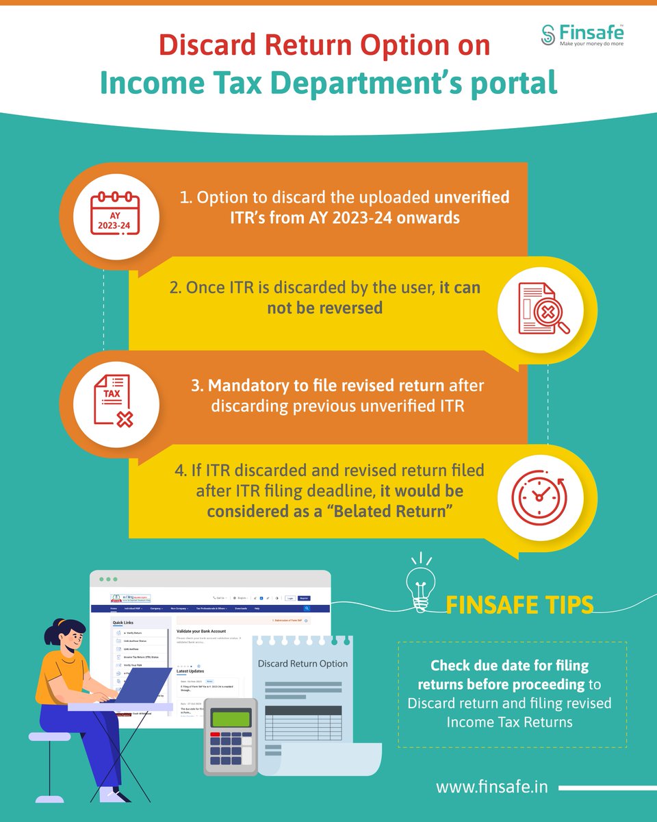 TIP OF THE WEEK:
Discard Return Option on Income Tax Department’s portal
@mrinagarwal
#ITR #incometaxreturn #tax #discardreturn #taxdepartment #taxfiling #belatedfiling #filingreturns #taxdepartmentportal #finance #money #wealth #financialfreedom #financetips