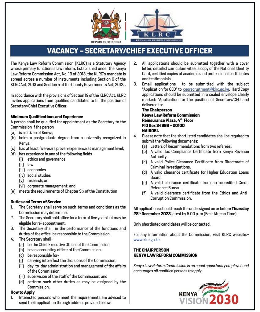 We are recruiting: klrc.go.ke/index.php/vaca… #ResponsiveLawReform #IkoKaziKE