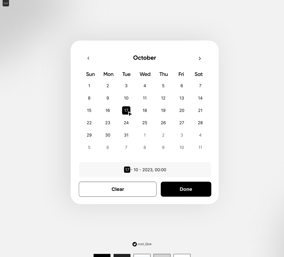 Cool_0Joe's tweet photo. Here's my submission for Day 49/68
 Prompt: Date Picker 

#designchallenge #uidesign #DailyUI #designchallenge #emberUIchallenge https://t.co/nlUTe38DjC