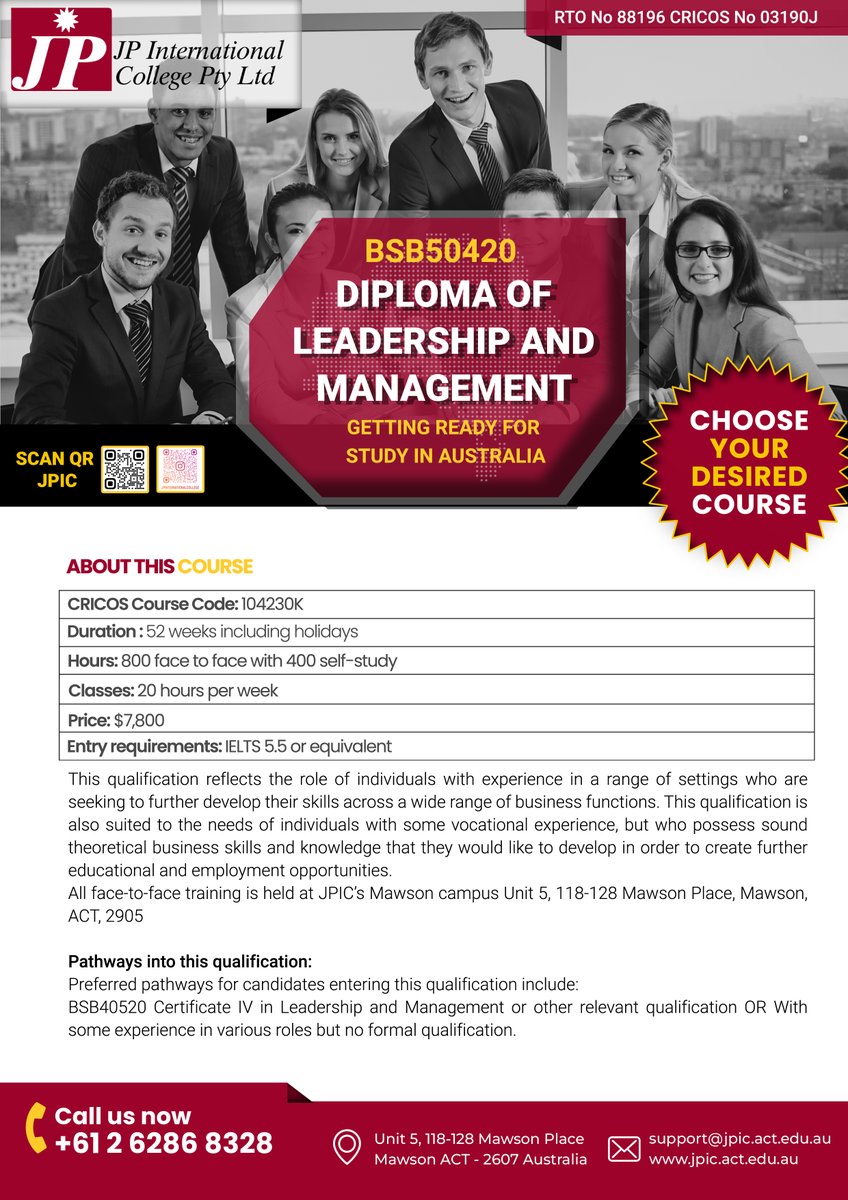 JP International College (@jpinternation15) on Twitter photo BSB50420 Diploma of Leadership and Management
For more information:
jpic.act.edu.au
marketing@jpic.act.edu.au
+61 262868328
#JPIC
#StudyInAustralia
#HospitalityEducation
#CanberraCollege
#GlobalHospitality
#ManagementCourses BSB50420 Diploma of Leadership and Management
For more information:
jpic.act.edu.au
marketing@jpic.act.edu.au
+61 262868328
#JPIC
#StudyInAustralia
#HospitalityEducation
#CanberraCollege
#GlobalHospitality
#ManagementCourses