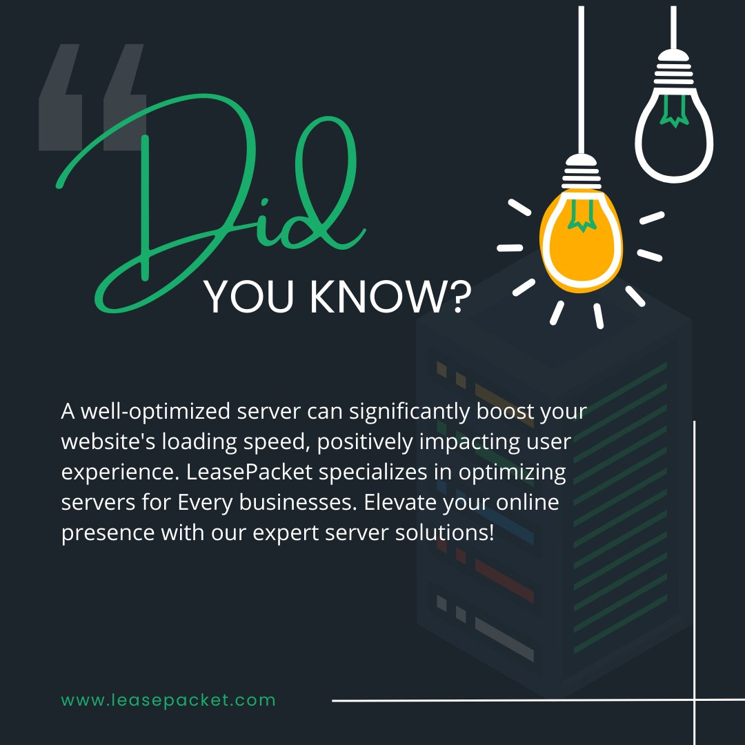 lease_packet's tweet image. Experience the power of lightning-fast loading speeds! 📷📷 Our expert team at LeasePacket knows the secret to maximizing your website's performance.
#ServerOptimization #BoostPerformance #Leasepacket #Datacenter #Server #DedicatedServer #ServerSolutions