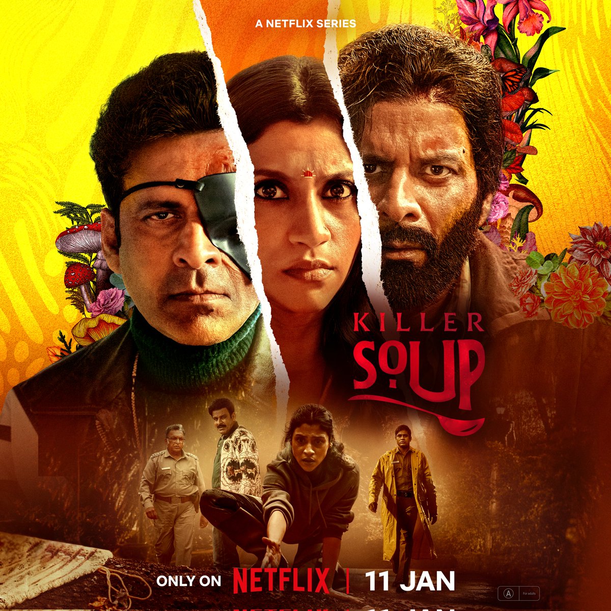 A story so bizarre, you need to watch it to believe it. Know the ingredients of this Killer Soup starring Manoj Bajpayee and Konkona Sensharma coming to you on 11 Jan only on #Netflix.  @konkonas @naseer_kameela #Nasser @SayajiShinde @LalDirector #AbhishekChaubey @honeytrehan…