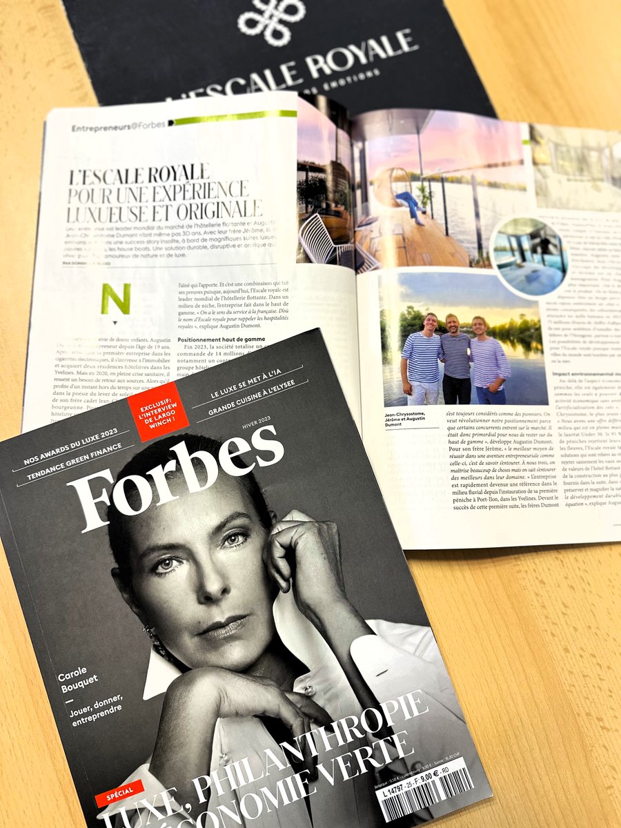 L'Escale Royale est à l'honneur dans <a href="/forbes_fr/">Forbes France</a> !
"𝗟'𝗘𝘀𝗰𝗮𝗹𝗲 𝗥𝗼𝘆𝗮𝗹𝗲 - 𝗣𝗼𝘂𝗿 𝘂𝗻𝗲 𝗲𝘅𝗽𝗲́𝗿𝗶𝗲𝗻𝗰𝗲 𝗹𝘂𝘅𝘂𝗲𝘂𝘀𝗲 𝗲𝘁 𝗼𝗿𝗶𝗴𝗶𝗻𝗮𝗹𝗲"😍
Un article qui met en lumière notre formidable aventure!🌱🌊
A vos kiosques ! <a href="/DmtAugustin/">Augustin Dumont</a> <a href="/jeanchrysdumont/">Dumont Jean-Chrysostome</a> 
#presse
