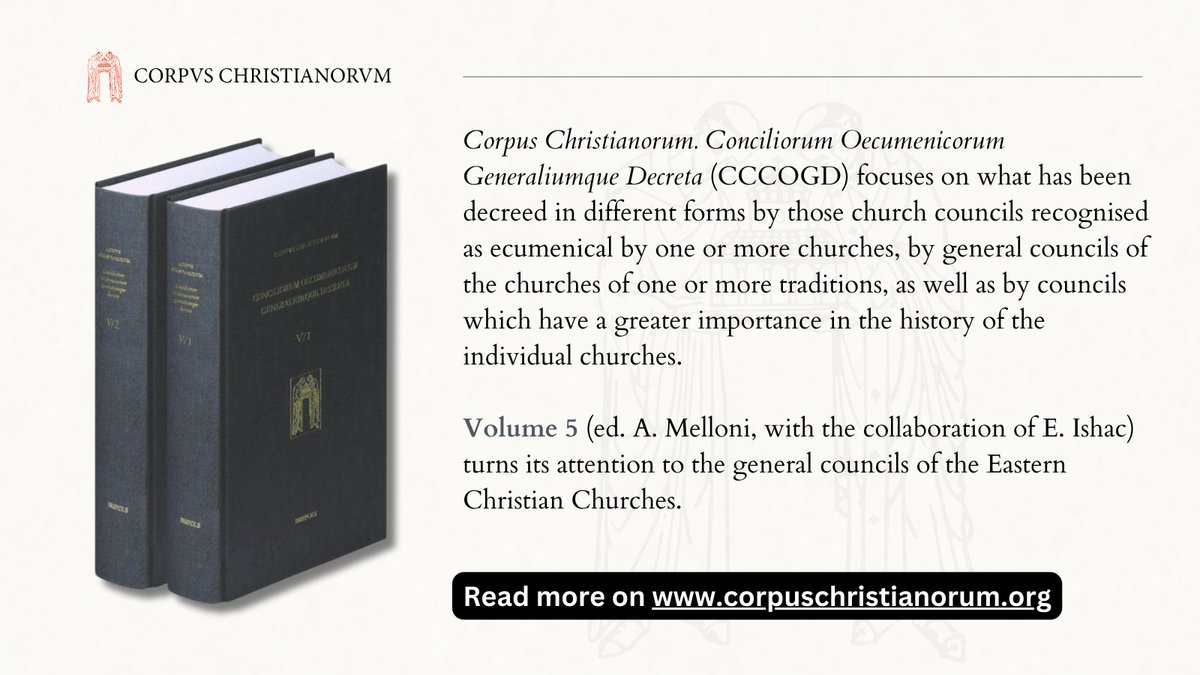 #CorpusChristianorum Conciliorum Oecumenicorum Generaliumque Decreta, vol. 5
The General Councils of the Eastern Christian Churches
Edited by Alberto Melloni (@albertomelloni), with collab. of Ephrem Ishac
Read More: bit.ly/47Y8238
#ChurchHistory #EcclesiasticalHistory