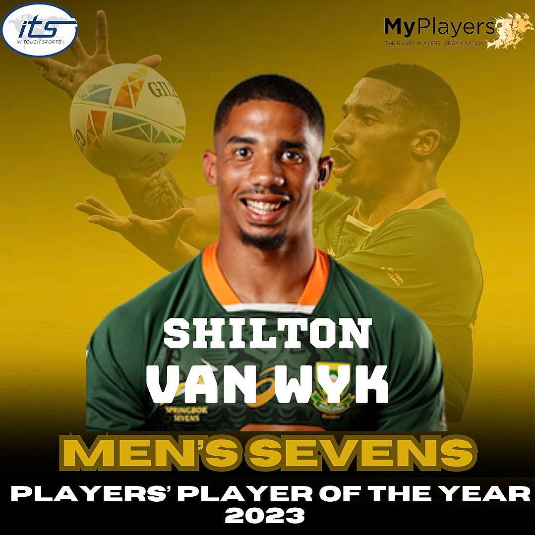 #CONGRATS: A big congratulations to Shilton van Wyk who walked away with the Springbok Sevens Players’ Player of the Year at the 2023 @MyPlayersRugby Awards! An outstanding achievement! 👏🏽👏🏽👏🏽 #MyPlayers #MyPlayersAwards #Awards2023 #Blitzboks