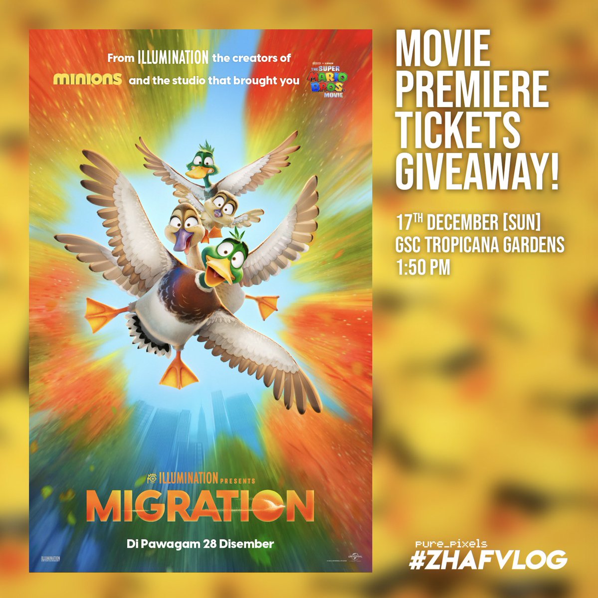 MIGRATION Movie Premiere Tickets Giveaway! forms.gle/TYich5HkxtjSUi… #ZHAFVLOG #MulutPuakaGiveaway #MulutPuakaPremiere #MigrationMovie