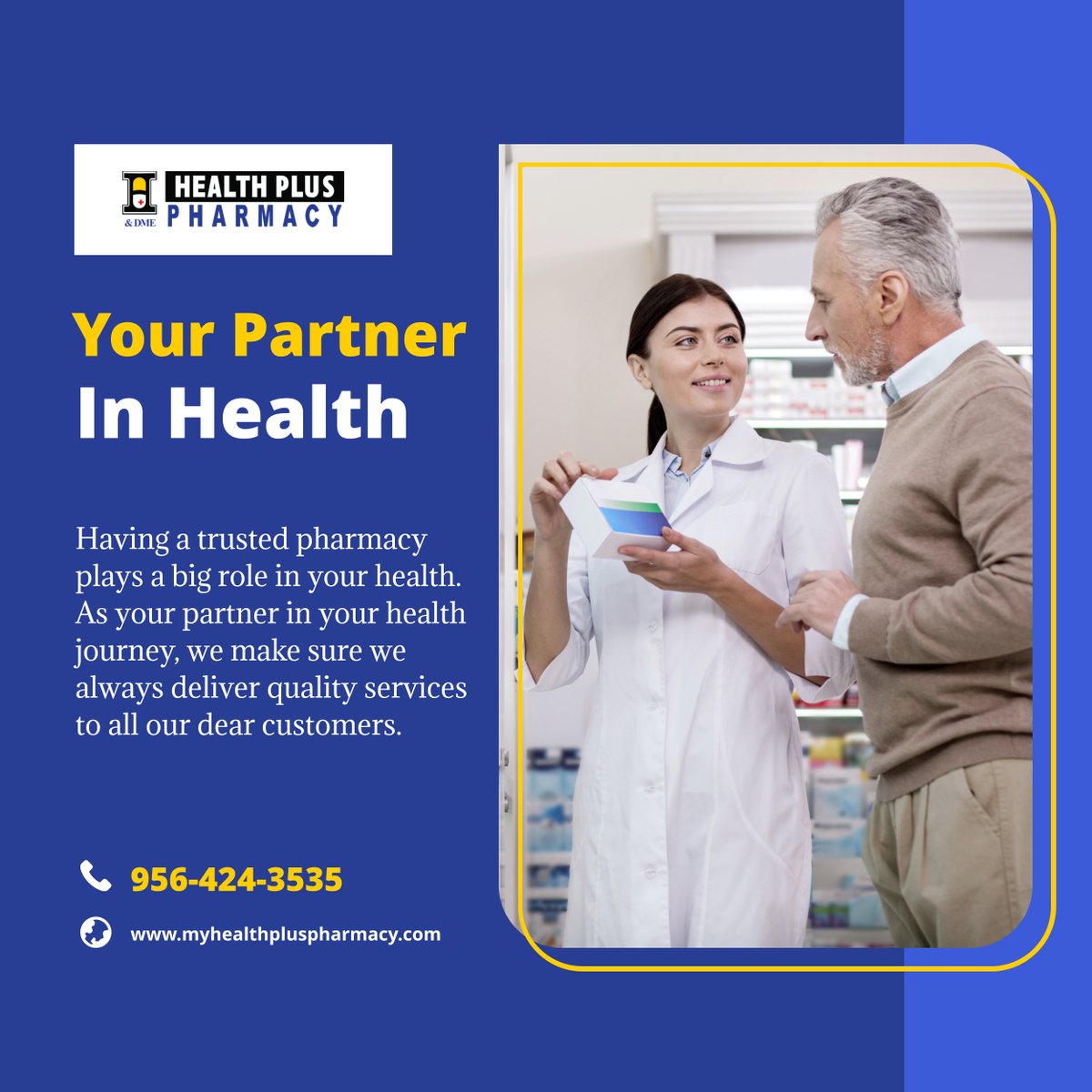 We are your partner in delivering quality pharmaceutical services and providing sound medication advice. Helping our customers recover and maintain their good health is our top priority.

#HealthPartner #Pharmacy #MissionTX