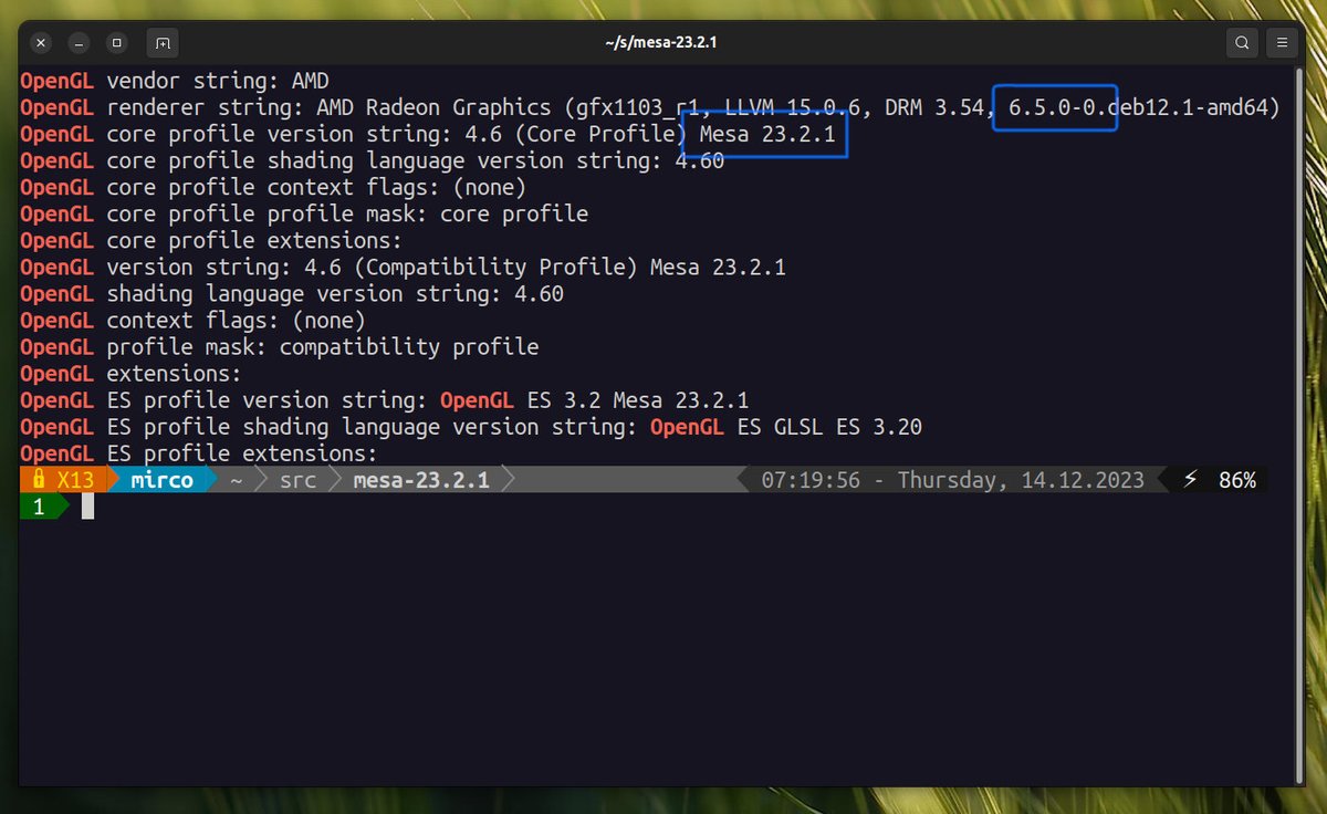 MacSlow's tweet image. Tip of the day... for anyone considering running @debian 12 &quot;bookworm&quot; on  an &quot;@AMD Ryzen 7 PRO 7840U&quot;-powered laptop... be sure to get a 6.5.x  #Linux kernel and at least #Mesa3D 23.2.x ... otherwise you will not have much fun  with this APU.