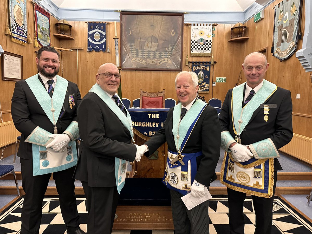 Bro. Graham Jones after being raised to the sublime degree of a Master Mason, along with Worshipful Master Ray Reid and Wardens Stephen Benn snd Steve Thompson. A wonderful evening for The Burghley Lodge. #Freemasonry #Freemasons #Masonic