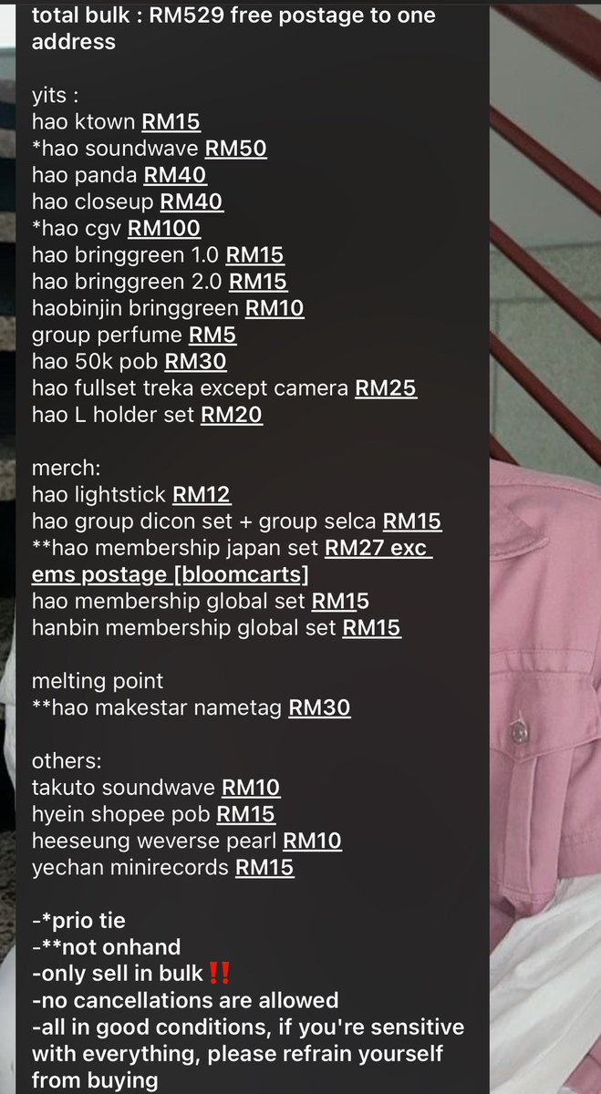yawnzznpp's tweet photo. WTS HAO BULK l‼️

total : RM529 free postage to one address

please help me clear🫶🏻🥹 
you can open sharing~

-need all taken
-no cancellations are allowed
-all details in picture 3

#pasarzb1 #pasarzerobaseone @pasarzb1 @pasarzb1my https://t.co/fKKVwcaxZP