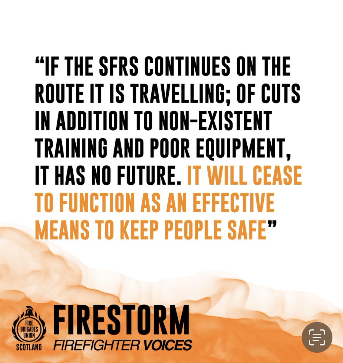 🔥The longer it takes a fire engine to get to a fire the higher the risk to the public of Scotland. Firefighters are not prepared for @scotgov to put our communities at further risk through lack of proper investment. Listen to the frontline!🔥🚒 #CutsCostLives #Firestorm