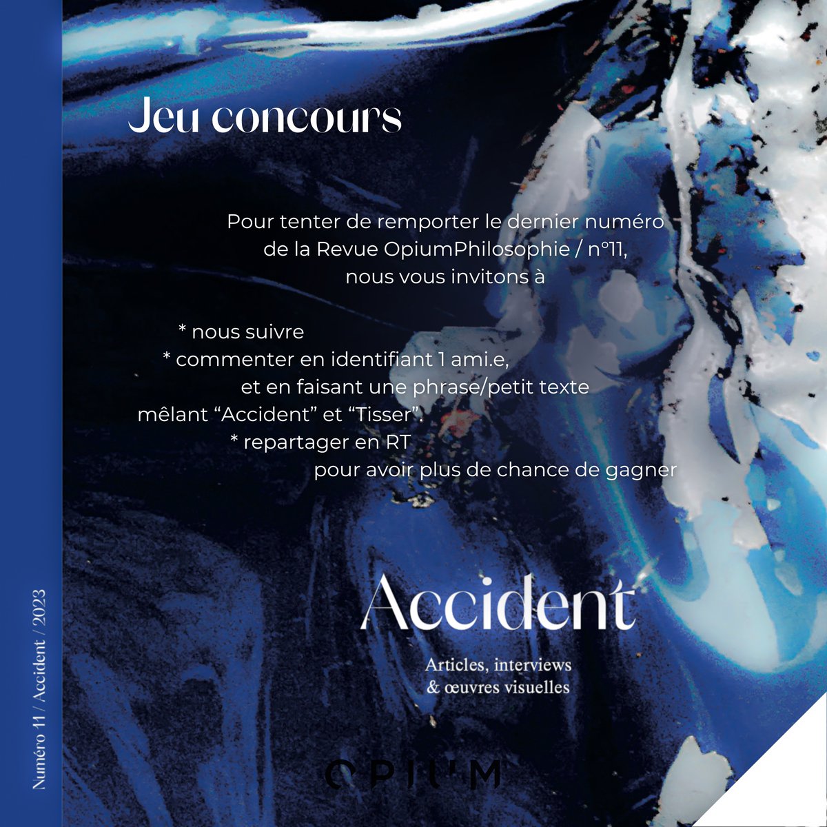 🏁CONCOURS🏁

Tentez de gagner un exemplaire de notre dernière revue, "Accident" ! 🏎️
Pour cela, écrivez en commentaire une phrase avec les mots "tisser" et "accident". 🪶

Tirage au sort des 3 gagnant.e.s le 19 décembre, lors de la soirée de lancement. 

À VOUS DE JOUER !