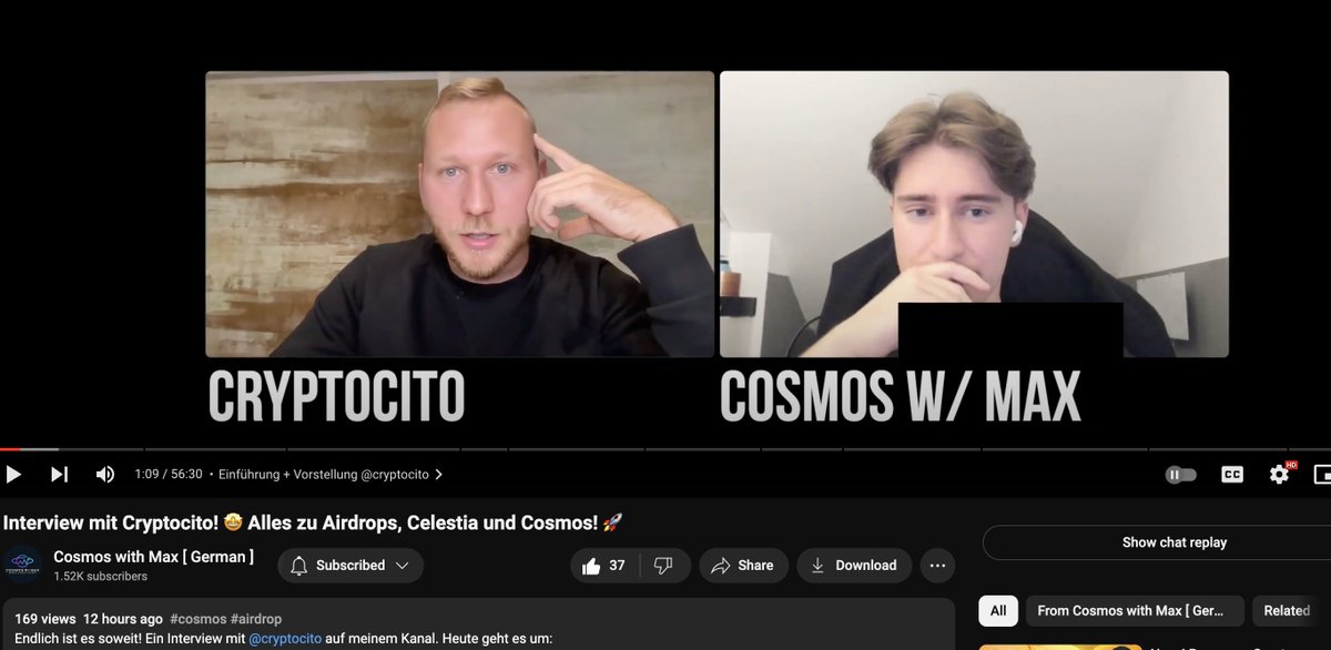Cito interview über Cosmos, $ATOM, Celestia &amp; Co. auf deutsch mit <a href="/CosmoswithMax/">Crypto w/ Max | Mannheim</a> hat sehr viel Spaß gemacht 😁

Das volle Video könnt ihr euch hier anschauen: youtube.com/watch?v=OeO3Uc…