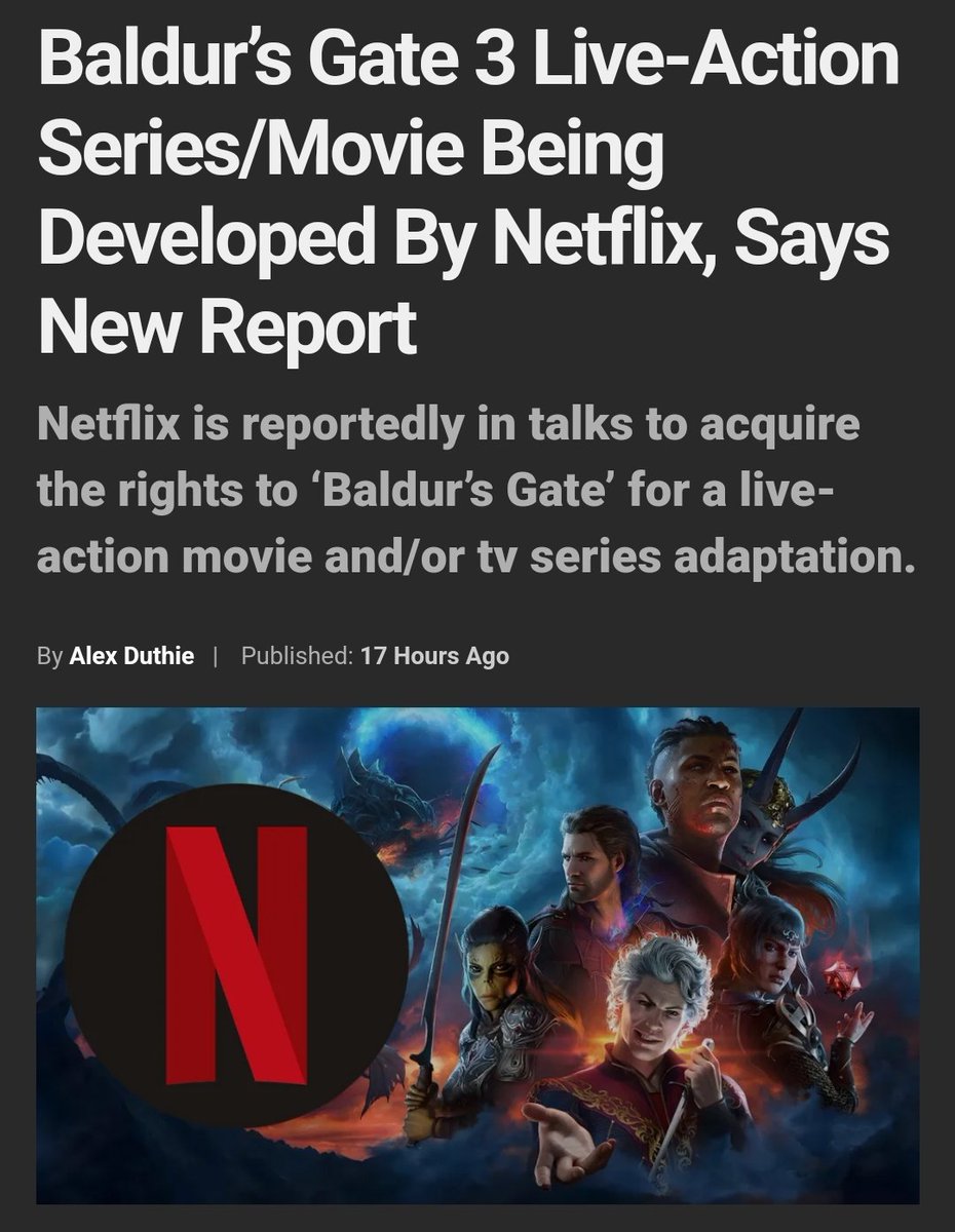 Baldur's Gate 3 Live-Action Series/Movie Being Developed By Netflix, Says  New Report