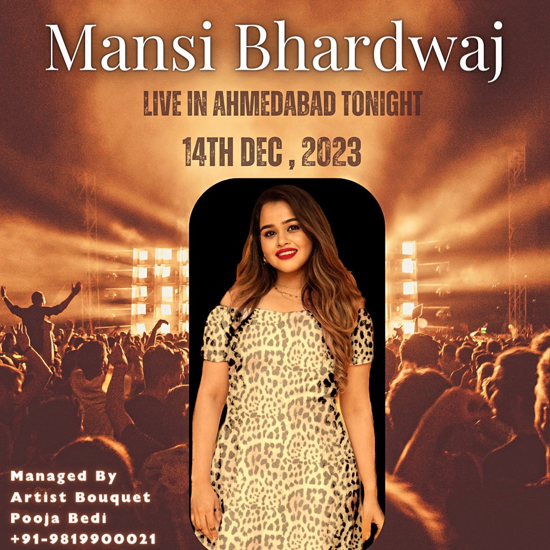 artistbouquet05's tweet photo. Mansi Bhardwaj Live In Ahmedabad tonight๐คฉ
#mansibhardwaj #live #ahmedabad #tonight #liveevent #liveshow #forbooking #artistbouquet @mansibhardwaj25 https://t.co/sgrqg9JNin