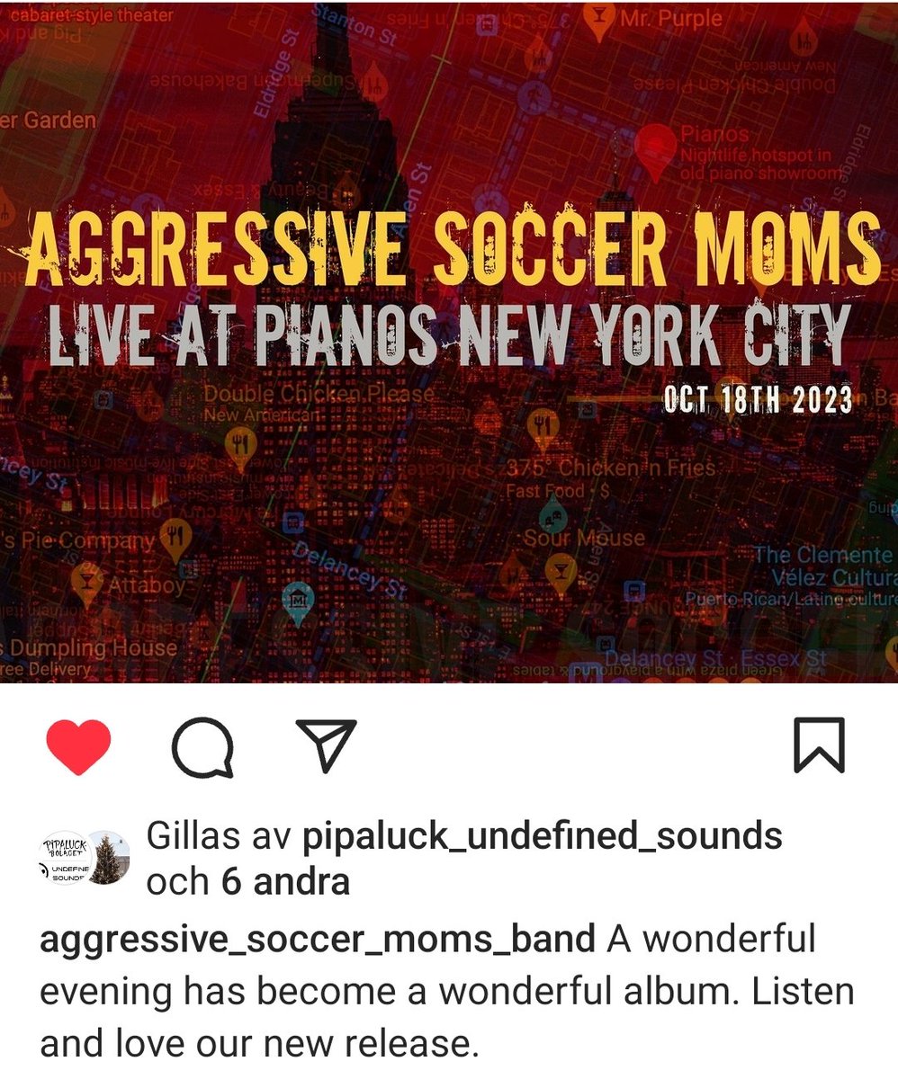 That night on Manhattan was awesome. And it was recorded. Listen an enjoy. On all streaming services. #aggressivesoccermoms #postpunk