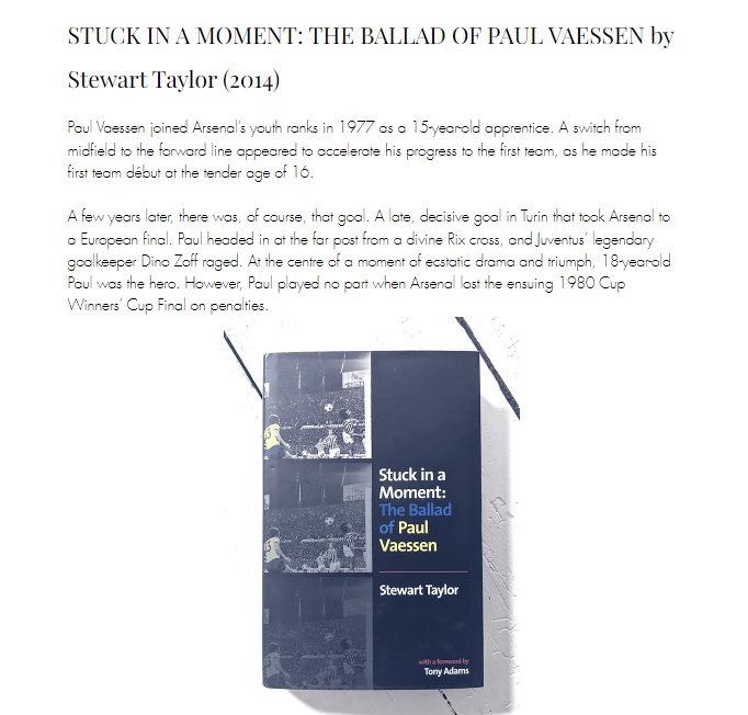🔴⚪️🔴 LIBRARY FEATURE 🔴⚪️🔴

My second long-read article features:

STUCK IN A MOMENT: THE BALLAD OF PAUL VAESSEN
by Stewart Taylor (2014)

"... may be the most engaging, unforgettable and heart breaking football biography you will ever read."

#Arsenal
highburylibrarian.org.uk/post/stuck-in-…