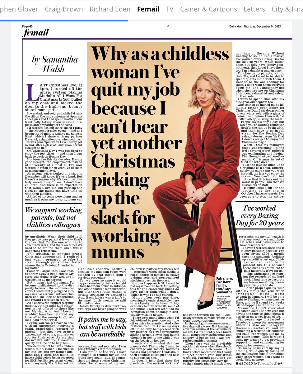 Morning 🥰 bit of a controversial ghosted piece from me in today’s @Femail w the brilliant Samantha Walsh founder of thenonmumnetwork (find on insta &FB) dailymail.co.uk/femail/article… #cnbc #infertility