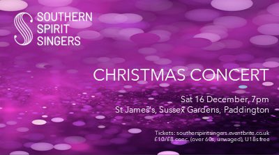 Southern Spirit Singers (@sspiritsingers) on Twitter photo Come and hear us sing beautiful sacred and festive music by @Will_Todd_Music. Cecilia McDowall, Alejandro Consolacion II, Sarah Quartel, <a href="/bobchilcott/">Bob Chilcott</a>, Eleanor Daley, <a href="/LauraJekabson/">Laura Jekabsone</a>, <a href="/G_E_Mason/">Grace-Evangeline Mason</a>, <a href="/JanetWheelerMM/">Janet Wheeler</a>, and Becky McGlade.
Sat 16 Dec, 7pm, St Jamesās, Sussex Gardens. Come and hear us sing beautiful sacred and festive music by @Will_Todd_Music. Cecilia McDowall, Alejandro Consolacion II, Sarah Quartel, <a href="/bobchilcott/">Bob Chilcott</a>, Eleanor Daley, <a href="/LauraJekabson/">Laura Jekabsone</a>, <a href="/G_E_Mason/">Grace-Evangeline Mason</a>, <a href="/JanetWheelerMM/">Janet Wheeler</a>, and Becky McGlade.
Sat 16 Dec, 7pm, St Jamesās, Sussex Gardens.