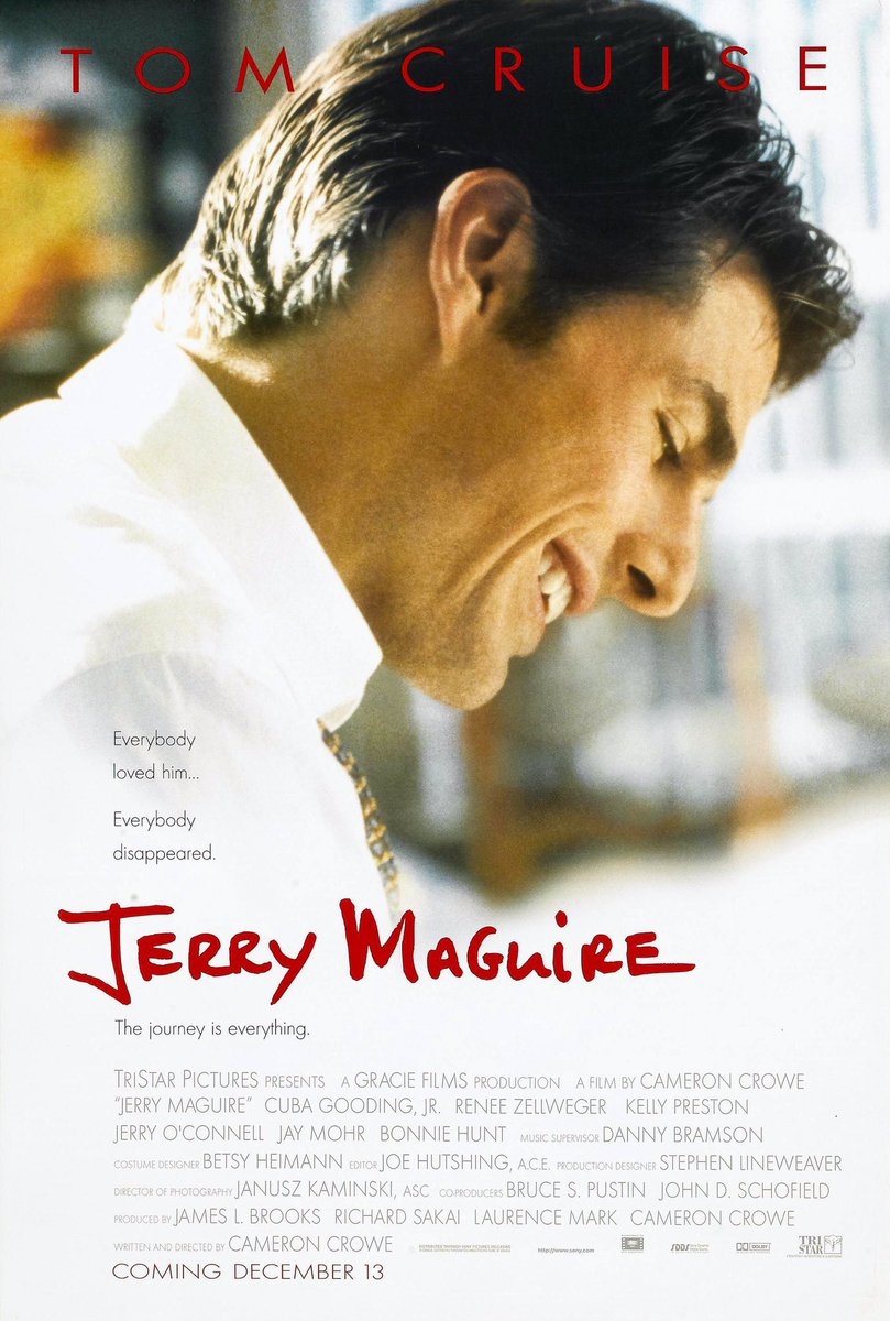 🎬MOVIE HISTORY: 27 years ago today, December 13, 1996, the movie ‘Jerry Maguire’ opened in theaters!

@TomCruise #CubaGoodingJr #ReneeZellweger #KellyPreston #JonathanLipnicki #JerryOConnell #JayMohr #ReginaKing #BonnieHunt #EricStoltz #TobyHuss #AriesSpears #CameronCrowe