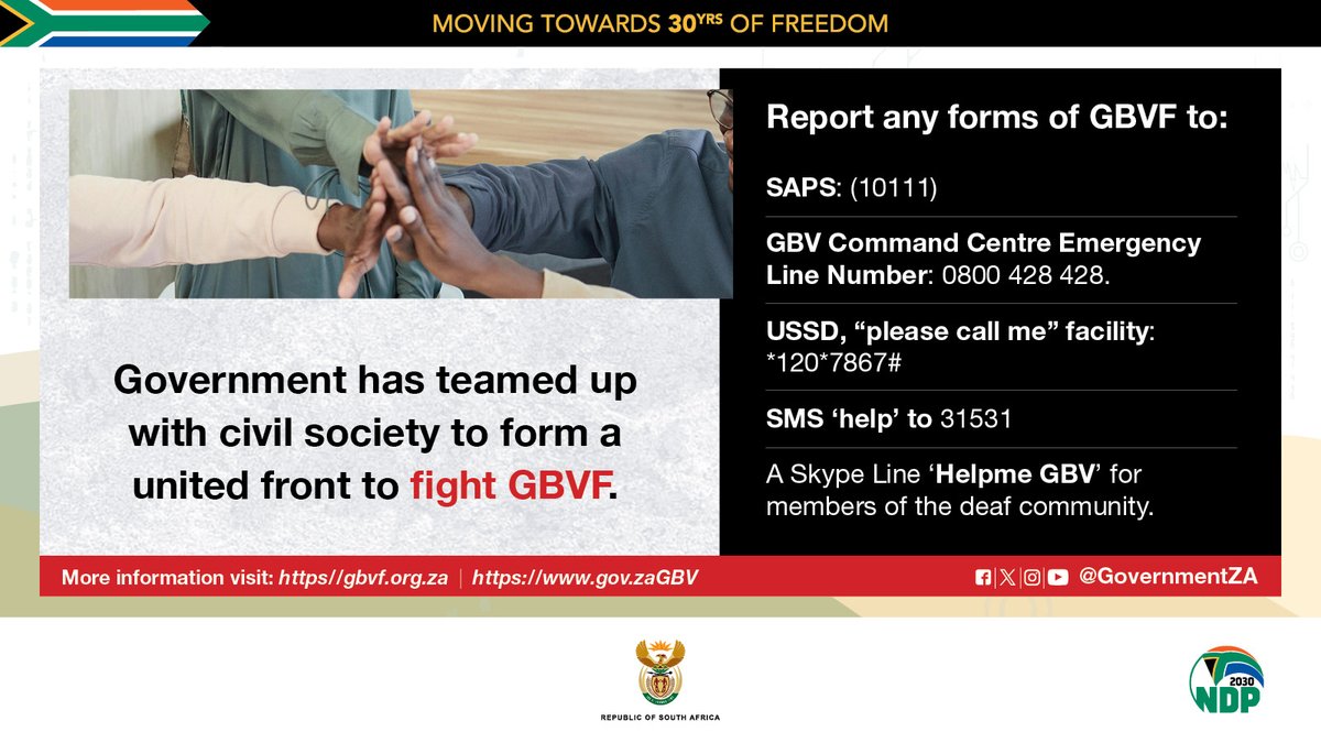 Government believes that working together we can end the culture of silence on #GBV. gov.za/GBV