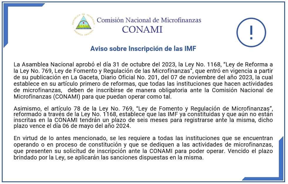 #Nicaragua| Esto parte de lo quw deben conocer y aplicar las IMF a la mayor brevedad en vista que en la reforma se ha establecido un término perentprio, todo en aras de garantizar un mejor servicio para las mismas y sus usuarios.
#Derecho #DerechoCivil #abogado #Ley