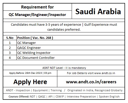 AndtTraining's tweet image. Latest Openings Alerts for Abroad (Bahrain &amp;amp; Saudi Arabia)

#saudiJobs #CareerGrowth #EngineeringRoles #InspectorPositions #QualityAssuranceJobs #QualityControlRoles #NDTCareers #ConstructionOpportunities #OilAndGasJobs  #bahrain #IndustrialInspectionRoles #HiringNow
