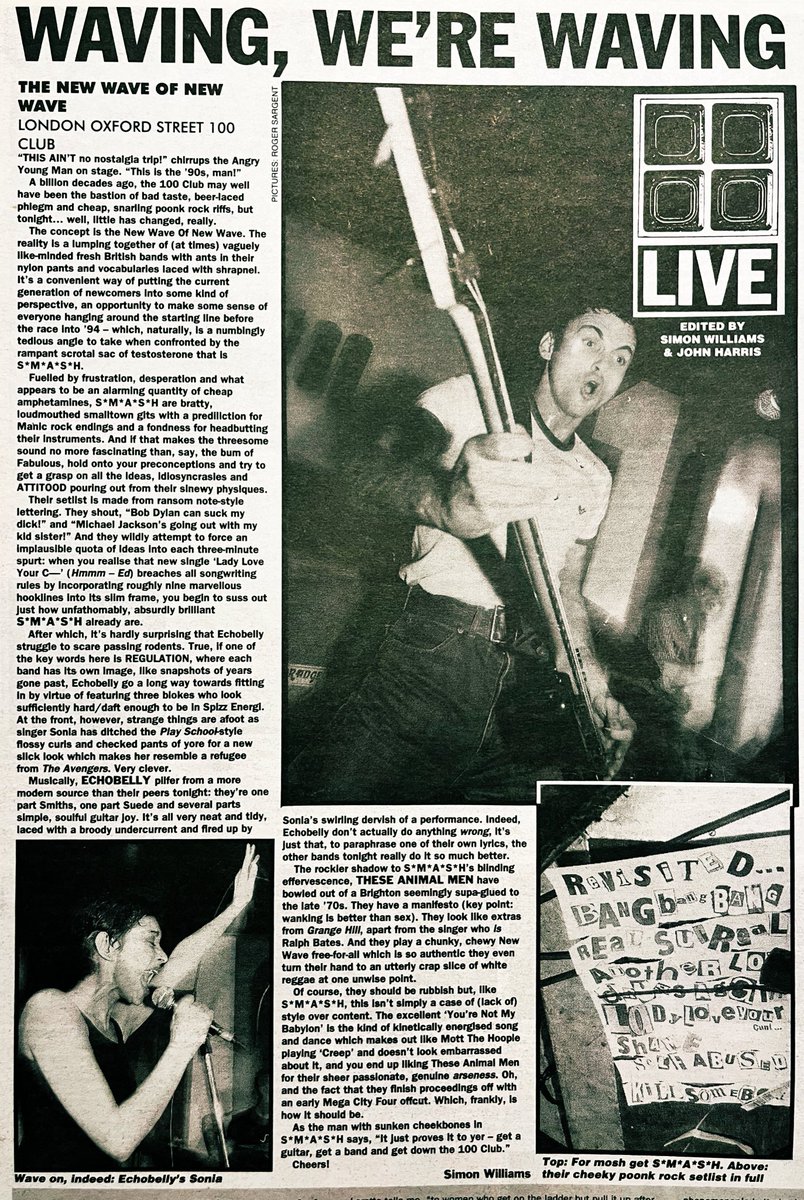 🚨Watershed moment anniversary!🚨

30 years ago tonight the 100 Club in London was host to the big players in the NWONW scene. This was the gig that cemented NWONW as a “thing” in the eyes of the general public.

Simon Williams and Roger Sargent were there to document it for NME.