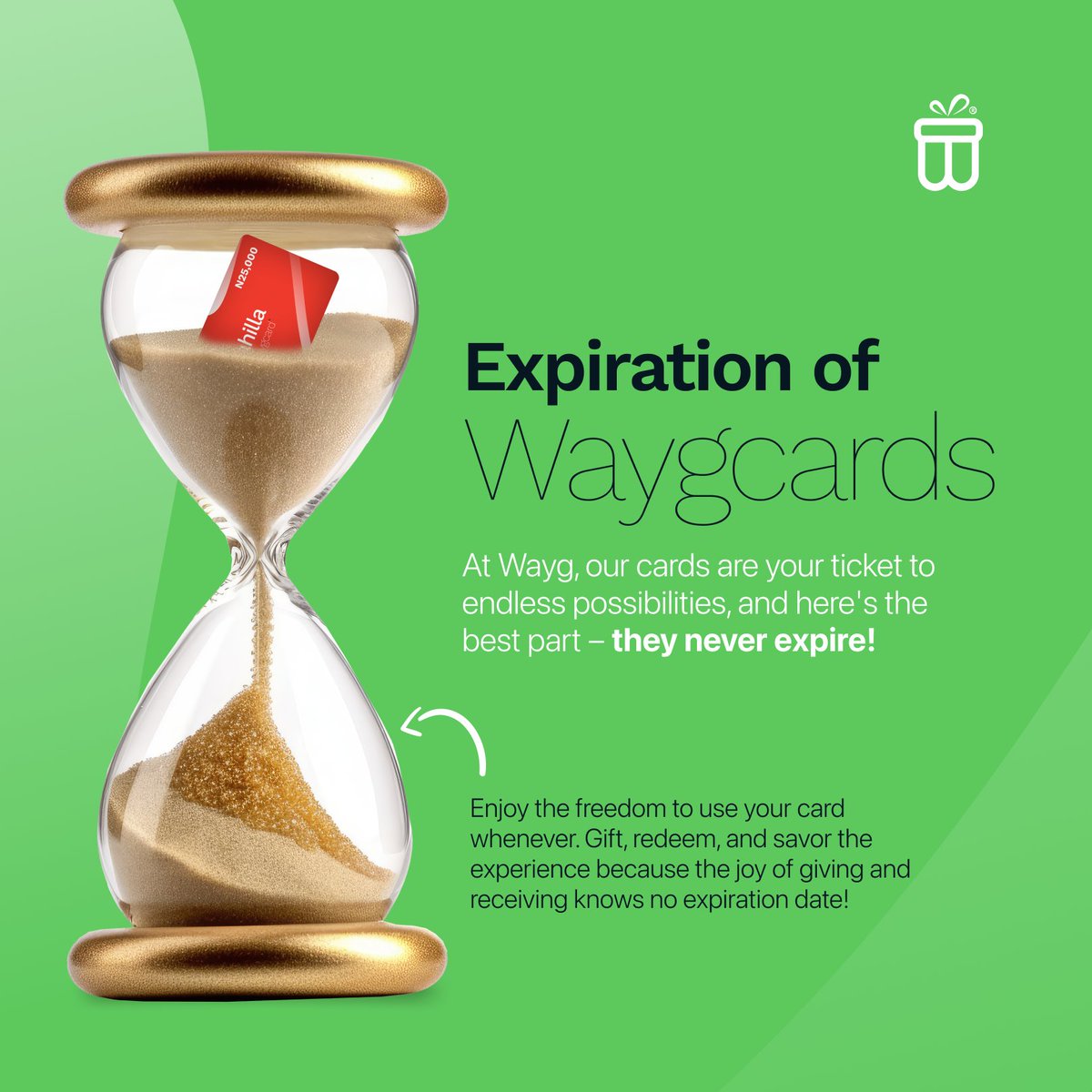 getwayg_'s tweet photo. There are so many amazing things our waygcard can do but the best part is our cards NEVER expire!
You can get a waygcard and keep it until you're ready to use it. They can be used anytime!
#getwayg #shoppingcard #giftcards #giftingmadeeasy🎁 https://t.co/LO00WEYktK