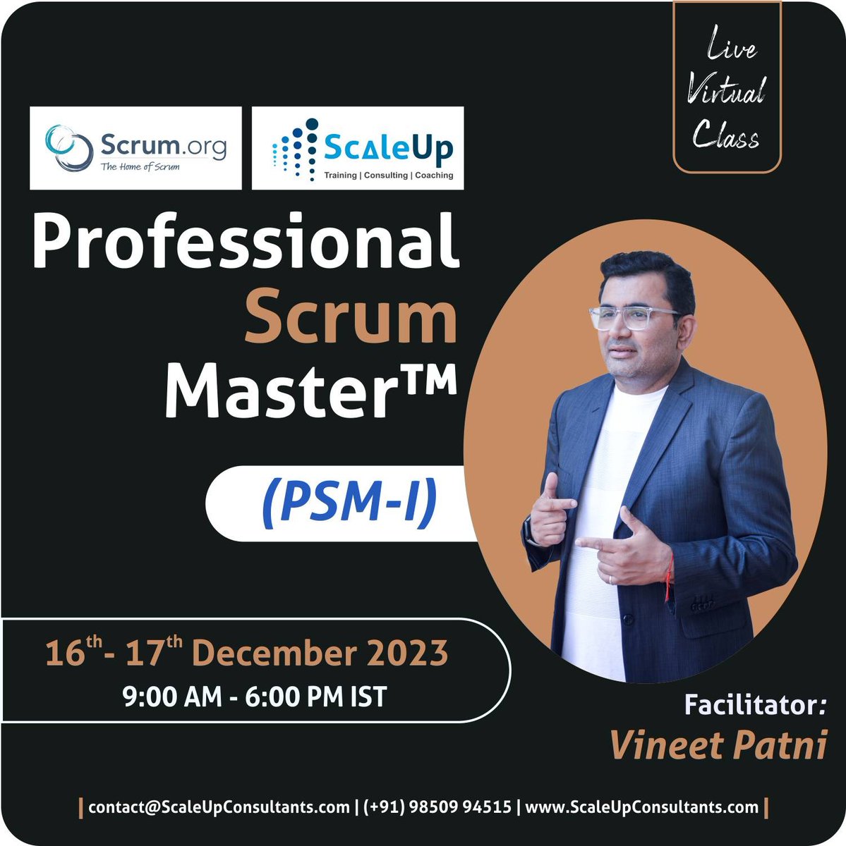 ScaleUpPune's tweet photo. Join our live workshop, led by a https://t.co/xuEYYCuN5c certified trainer, Mr. Vineet Patni and hone your Scrum Master skills with hands-on learning.

Register -  https://t.co/3HzZNu9I8e
Dates: 16th-17th December, 2023
Timings: 9:00 AM - 6:00 PM IST
#ScrumMaster #scaleupwithus https://t.co/Gynm3pWZRq