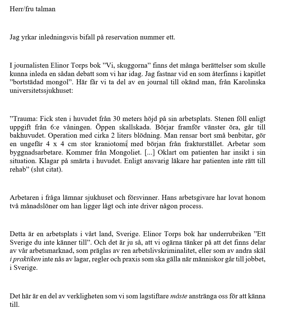 Den  arbetsplatsolycka som tog livet av fem arbetare i en hiss, lämnar ingen ro. 2020 debatterade riksdagen en prop. om tillträdesrätt för regionala skyddsombud. Den samlade högern röstade ned den. Här inledningen på mitt anförande i den debatten. Resten: riksdagen.se/sv/webb-tv/vid…