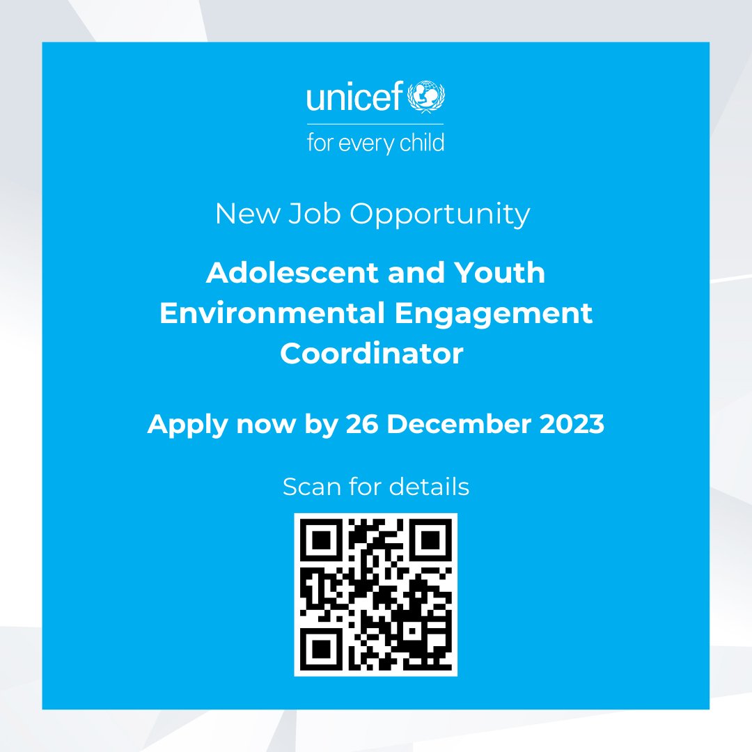 📣 Are you a young professional interested in supporting @UNICEF_EAPRO regional initiatives on adolescents, youth participation & empowerment thru #ClimateAction ? Apply by 26 Dec. 23 for this Adolescent & Youth Environmental Engagement Coordinator role: tinyurl.com/unvayeec