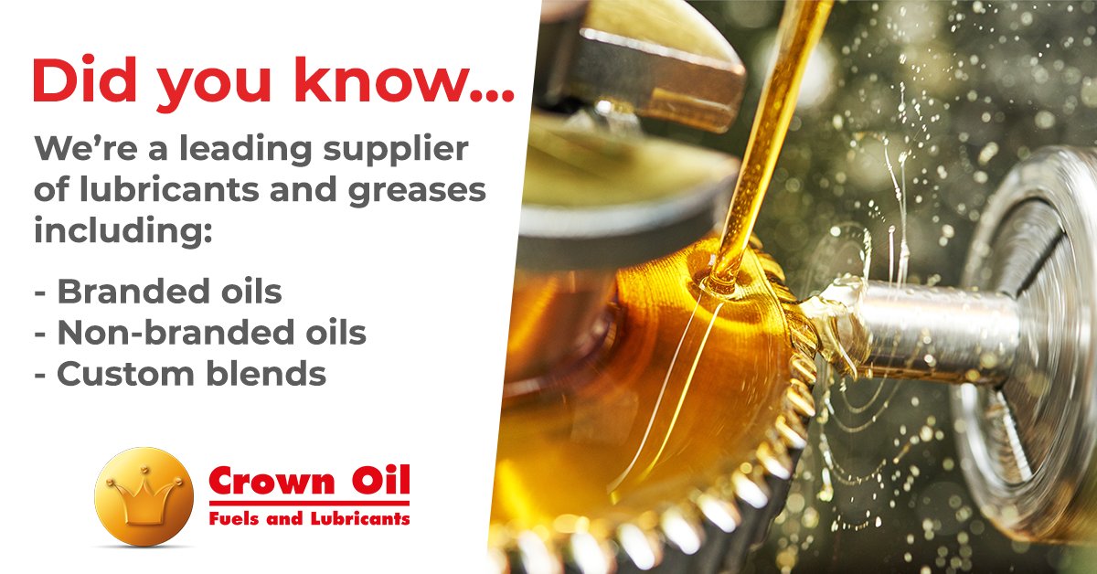Treat your equipment to fresh lubrication! 

At Crown Oil, we're a leading supplier of lubricants and greases with over 4000 options including branded oils, non-branded oils and custom blends to suit your needs. 

Learn more: bit.ly/2QcHu7i