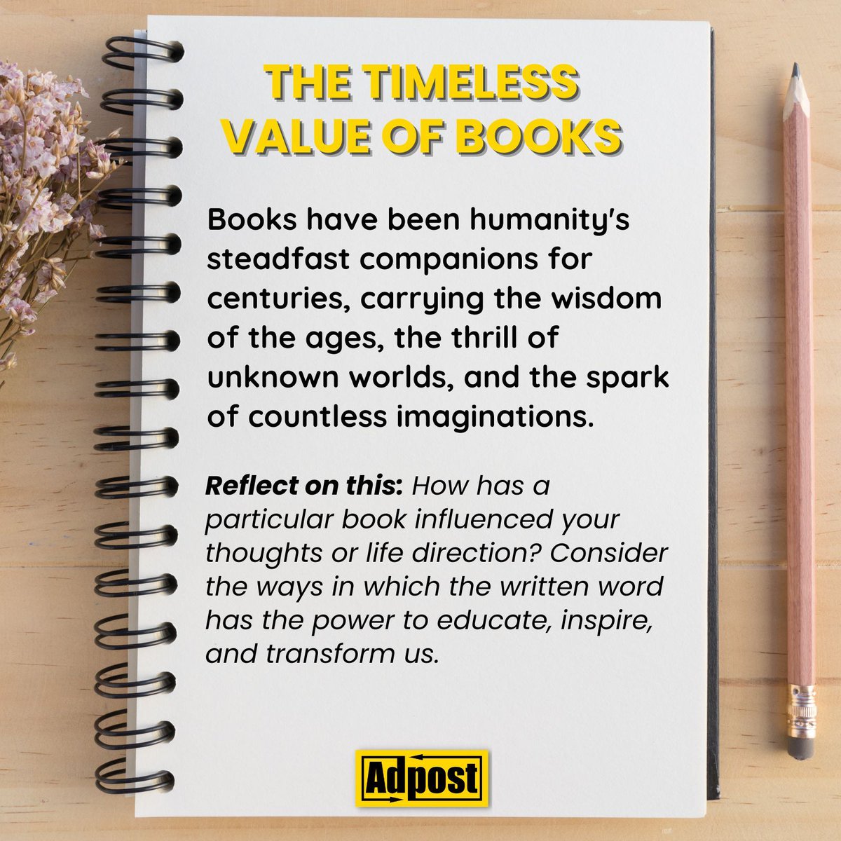 adpostcom's tweet image. How have books shaped your thoughts, inspired you, and guided your life's direction? #PowerOfBooks #LiteraryInfluence #ReadingInspiration #BookLovers #books #education #reading #dailyreflection