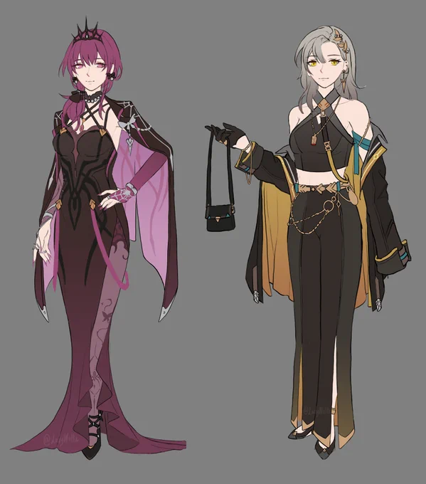 Finished my stelle formal wear design! she's now a very classy-looking puppy. here's her next to kafka (because im about to draw yuri) 