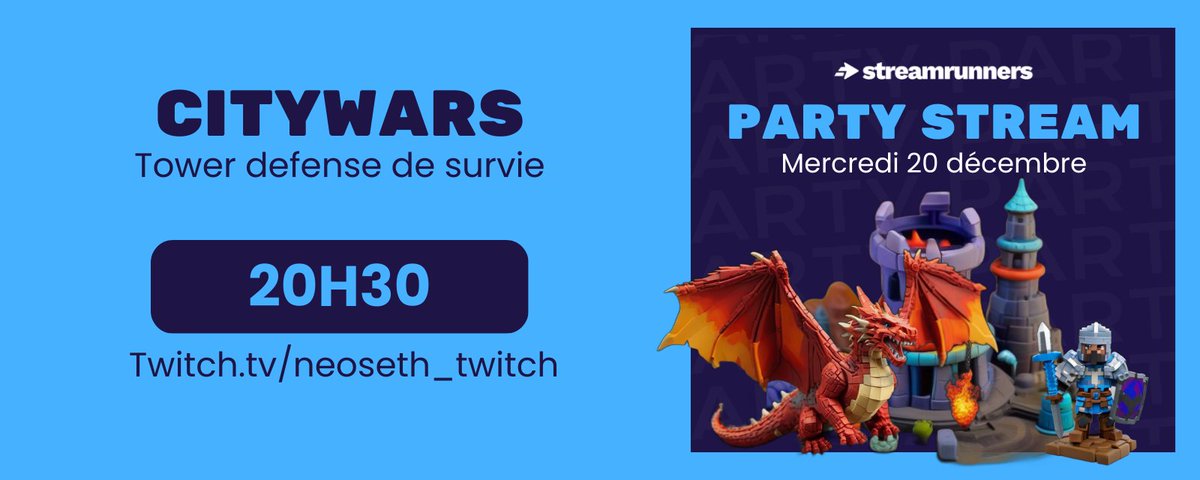Oyé Oyé, notre royaume est attaqué, viens le défendre de <a href="/streamrunners/">🚀 StreamRunners - Streamers' social network</a> sur #CITYWARS dès maintenant ! 

discord.gg/XVS5PFra?event…

#towerdefense #survie #freetoplay #mmo #streamrunners