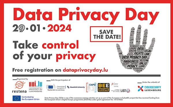 #savethedate -29 Jan. 24- Data Privacy Day event by @restena & @uni_lu will focus on Artificial Intelligence incl. speeches by @UE_Luxembourg @MaastrichtU CNPD Luxembourg @BEESECURE @uni_lu @LIST_Luxembourg & cLAW. 👉Programme&registration: early Jan. 24 ℹ️dataprivacyday.lu