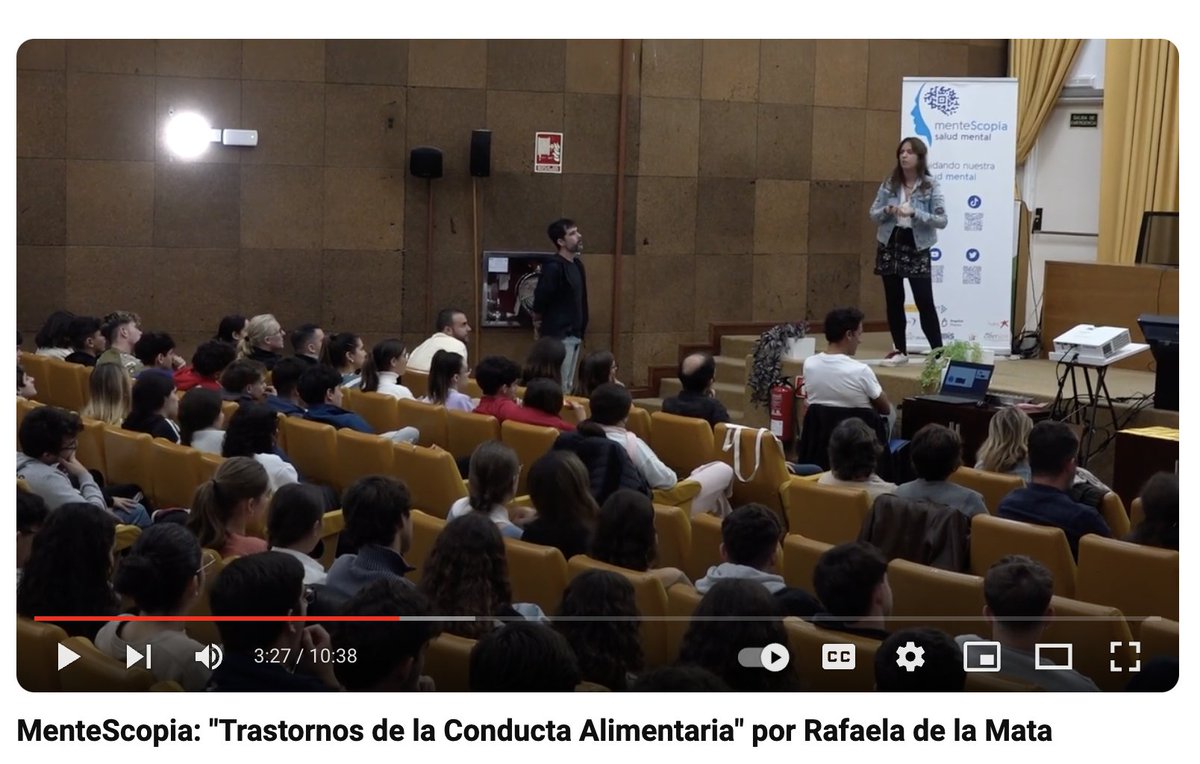 PsyNal (Translational Psychiatry Research Group) (@psy_nal) on Twitter photo Nuestra compañera <a href="/Rafaelapsqij/">Rafaela de la Mata</a>, de <a href="/HospitalUVRocio/">HospitalUVRocio</a>, explicó a más de 400 adolescentes cómo convertirse en auténticos expertos en Trastornos de la Conducta Alimentaria #TCA
Evento <a href="/menteScopia/">MenteScopia #SaludMental</a> organizado con <a href="/unisevilla/">Universidad de Sevilla</a>
Vídeo completo en Youtube
👉🏾youtube.com/watch?v=ih7oDe… Nuestra compañera <a href="/Rafaelapsqij/">Rafaela de la Mata</a>, de <a href="/HospitalUVRocio/">HospitalUVRocio</a>, explicó a más de 400 adolescentes cómo convertirse en auténticos expertos en Trastornos de la Conducta Alimentaria #TCA
Evento <a href="/menteScopia/">MenteScopia #SaludMental</a> organizado con <a href="/unisevilla/">Universidad de Sevilla</a>
Vídeo completo en Youtube
👉🏾youtube.com/watch?v=ih7oDe…