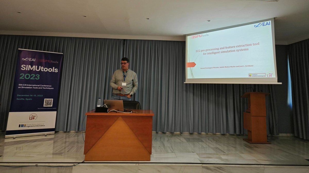etsii's tweet image. #SIMUTools2023

Manuel Dominguez-Morales shows the work developed by teachers and researchers in the #Robotics and #Computer #Technology lab from our @unisevilla, about #ECG pre-processing and #featureextraction tool for #intelligent #simulation systems