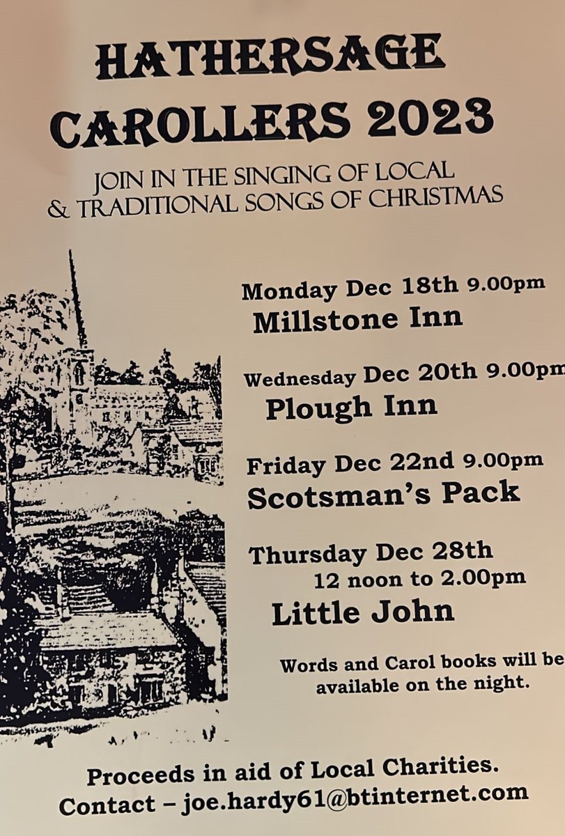 🎶 Carol Singers Dec 20th at The Plough 🎶

Here's the itinerary for The Hathersage Carollers, get involved this Christmas.
#hathersage #christmas #carolsingers #peakdistrict #merrychristmas2023