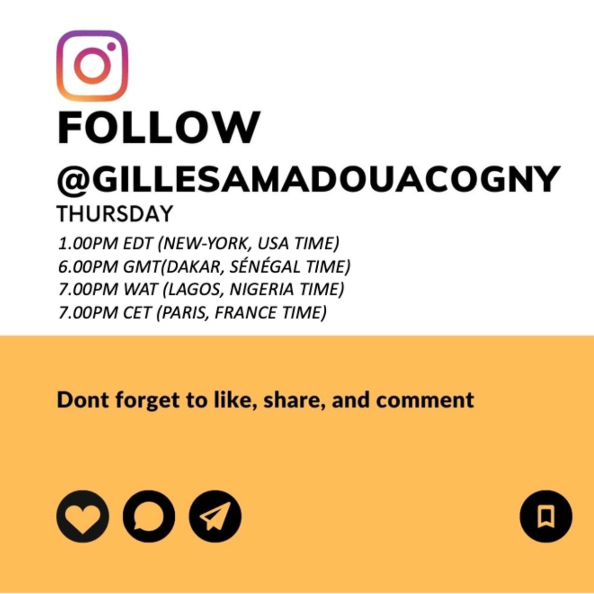 NEW INSTAGRAM LIVE ALERT!
TODAY!
Gilles Amadou Acogny will interview artist and Founder of African Puzzle Works, Bams Betga
#MyStory
To tune in follow @gillesamadouacogny on Instagram! Join us, Today, Thursday, 14 December at 6 pm GMT!
