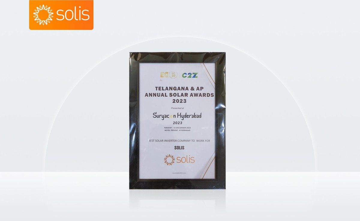 Solis_Inverters's tweet photo. #SolisConferenceRecap 🏆 Our journey at HYDERABAD SuryaCon Conference was electric! During the event, Solis was proudly named '𝐁𝐞𝐬𝐭 𝐒𝐨𝐥𝐚𝐫 𝐈𝐧𝐯𝐞𝐫𝐭𝐞𝐫 𝐂𝐨𝐦𝐩𝐚𝐧𝐲 𝐭𝐨 𝐰𝐨𝐫𝐤 𝐟𝐨𝐫,' reflecting our commitment to a supportive workplace. Huge thanks to everyone igniting the green energy revolution! Let's keep shining! ✨

Solis: The World's 3rd Largest PV Inverter Manufacturer 🌞

#SolisInverter #solarenergy #cleanenergy #event #India